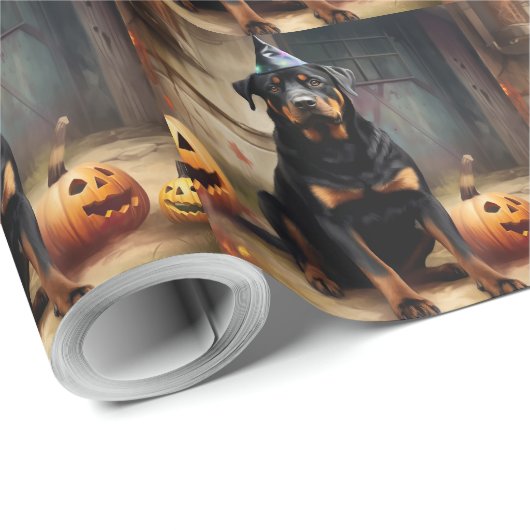 Rottweiler Pumpkins Halloween Beängstigend Geschenkpapier (Rolleneckpunkt)