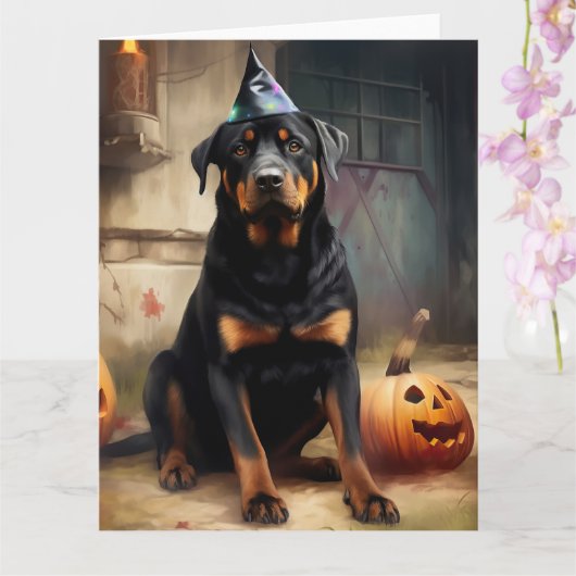 Rottweiler Pumpkins Halloween Beängstigend Karte (Orchidee)