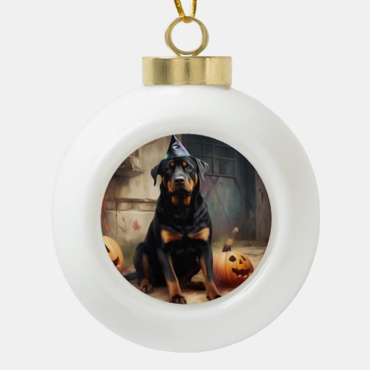 Rottweiler Pumpkins Halloween Beängstigend Keramik Kugel-Ornament (Vorderseite)
