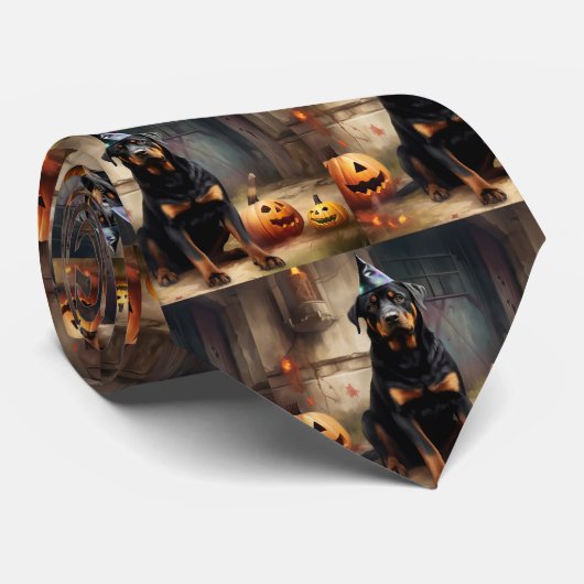 Rottweiler Pumpkins Halloween Beängstigend Krawatte (Gerollt)