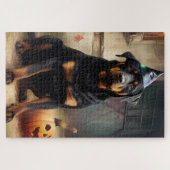 Rottweiler Pumpkins Halloween Beängstigend Puzzle (Horizontal)