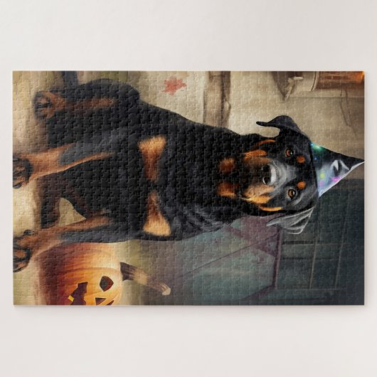 Rottweiler Pumpkins Halloween Beängstigend Puzzle (Horizontal)