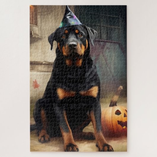 Rottweiler Pumpkins Halloween Beängstigend Puzzle (Vertikal)