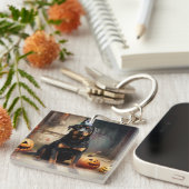 Rottweiler Pumpkins Halloween Beängstigend Schlüsselanhänger (Vorderseite rechts)