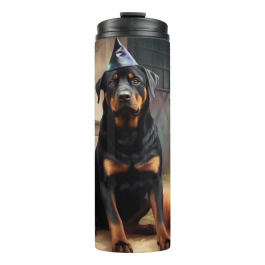 Rottweiler Pumpkins Halloween Beängstigend Thermosbecher (Vorderseite)