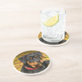 Rottweiler Pup auf dem Boden im Wald Sandstein Untersetzer (Seite)