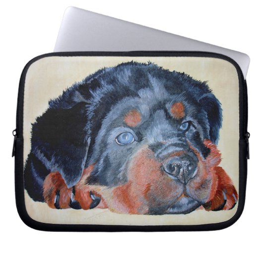 Rottweiler Puppy Artistic Pet Portrait Laptopschutzhülle (Vorderseite)