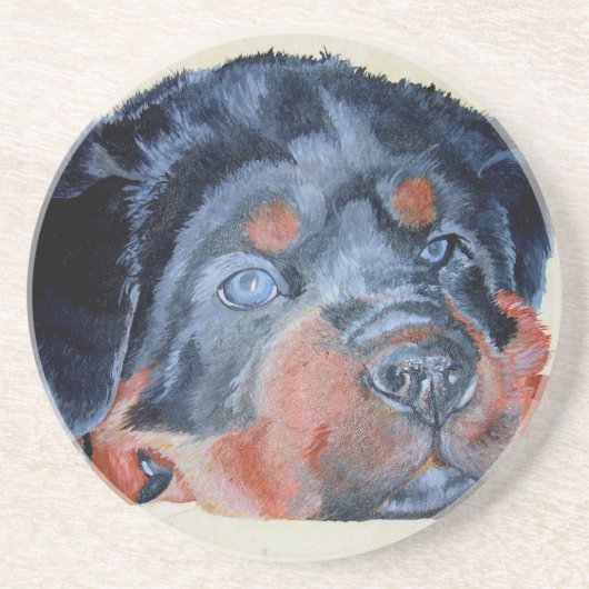 Rottweiler Puppy Artistic Pet Portrait Sandstein Untersetzer (Vorne)