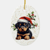 Rottweiler Puppy Christmas Holly Keramik Ornament (Vorne)