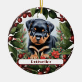 Rottweiler Puppy Holiday Joy Custom Christmas Keramik Ornament (Vorne)