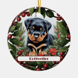 Rottweiler Puppy Holiday Joy Custom Christmas Keramik Ornament
