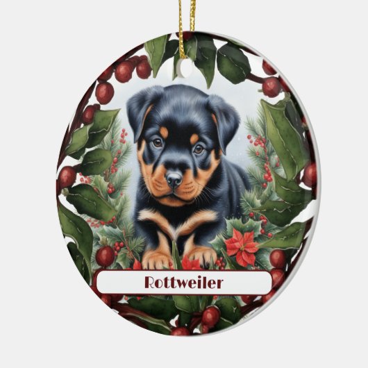 Rottweiler Puppy Holiday Joy Custom Christmas Keramik Ornament (Links)