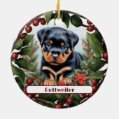 Rottweiler Puppy Holiday Joy Custom Christmas Keramik Ornament (Hinten)