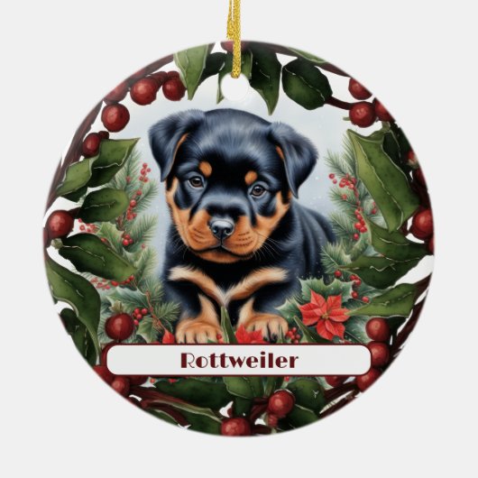 Rottweiler Puppy Holiday Joy Custom Christmas Keramik Ornament (Hinten)