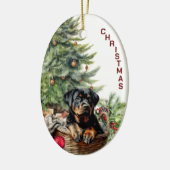 Rottweiler Puppy Wicker Basket Weihnachten Keramik Ornament (Links)