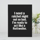 Rottweiler Ratchet Night Out Invitation Card Einladung (Stehend Vorderseite)