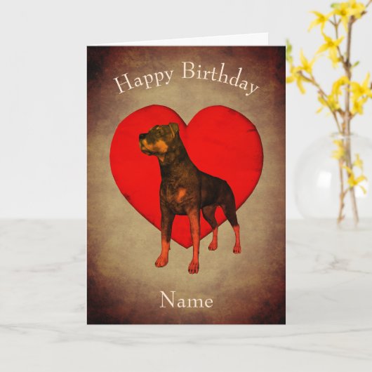 Rottweiler Red Heart Hund Personalisiert Geburtsta Karte (Gelbe Blume)