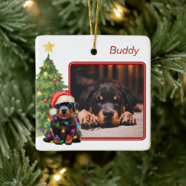Rottweiler Red White Two Foto Pet Hund Weihnachten Keramikornament