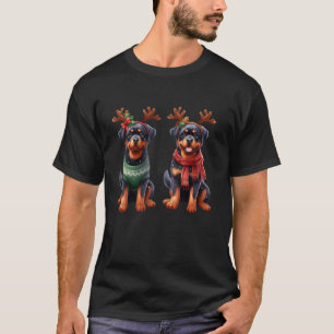 Rottweiler Reindeer Weihnachtsmannmütze Xmas Light T-Shirt