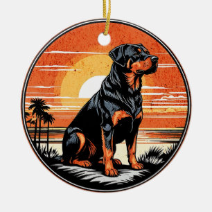 Rottweiler Retro Sonnenuntergang Hunde Liebhaber Keramik Ornament