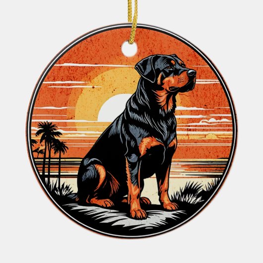 Rottweiler Retro Sunset Dog Lover Keramik Ornament (Vorne)