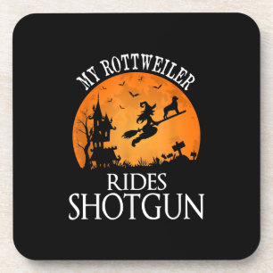 Rottweiler Rides Shotgun Dog Lover Halloween-Party Getränkeuntersetzer