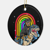Rottweiler Riding Dinosaur T rex Rainbow Keramik Ornament (Links)