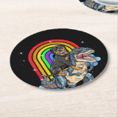 Rottweiler Riding Dinosaur T rex Rainbow Runder Pappuntersetzer (Angewinkelt)