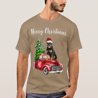 Rottweiler Riding Red Truck Frohe Weihnachtslieder T-Shirt