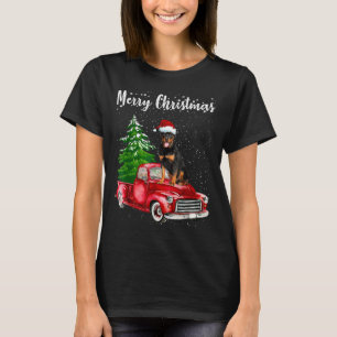 Rottweiler Riding Red Truck Frohe Weihnachtslieder T-Shirt