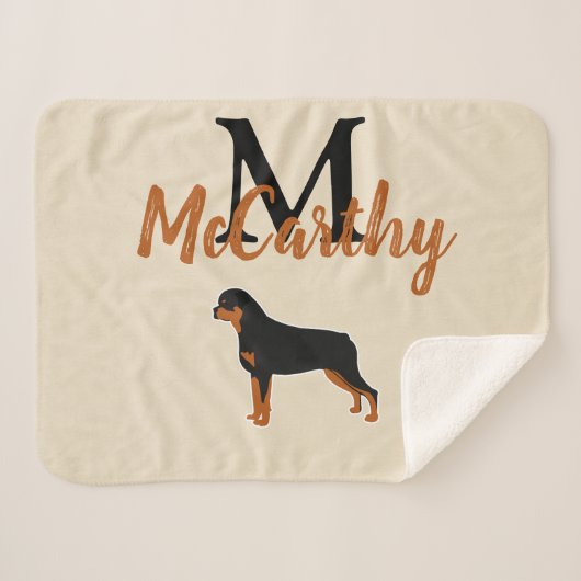 Rottweiler Rottie Art Imitate Linen Monogram Sherpadecke (Vorderseite (Horizontal))