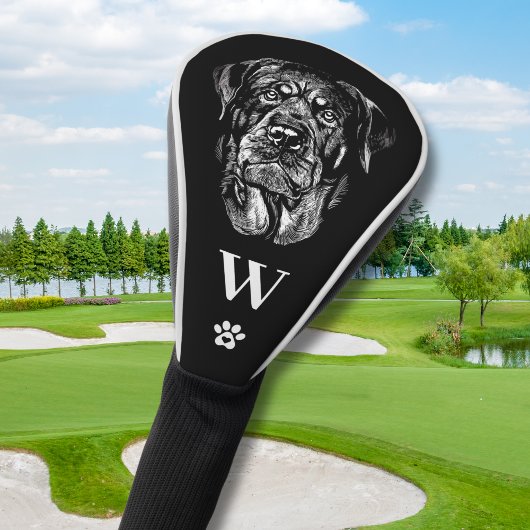 Rottweiler Rottie Dog Monogram Initial Black White Golf Headcover