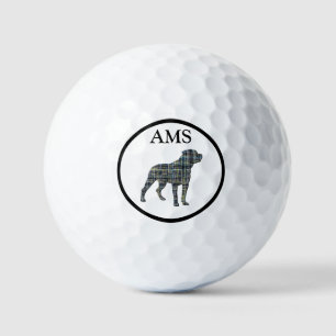 Rottweiler Rottie Dog Silhouette Gelb & Blau Grid Golfball
