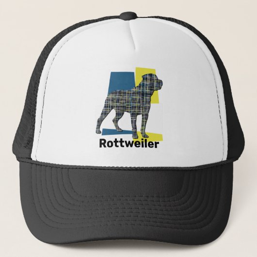 Rottweiler / Rottie Hund Silhouette Tricolor Grid Truckerkappe (Vorderseite)