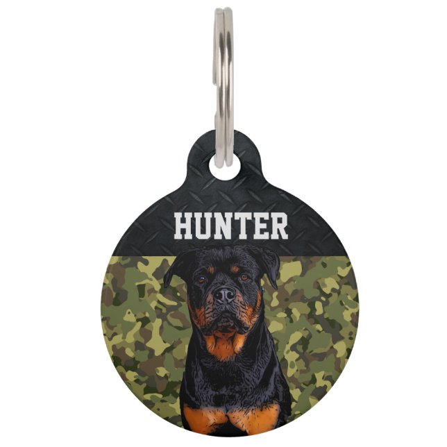 Rottweiler Rugged Camouflage Name Cool Hunde Tier  Haustiermarke (Vorderseite)