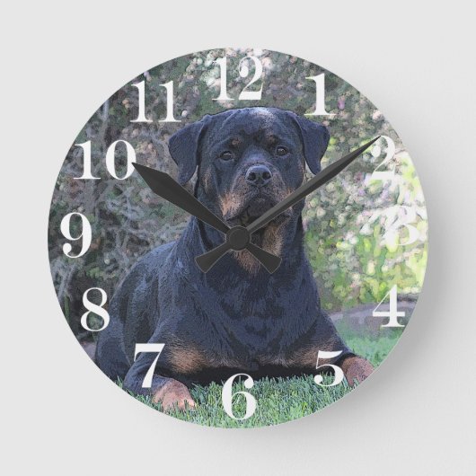 Rottweiler Runde Wanduhr (Vorderseite)