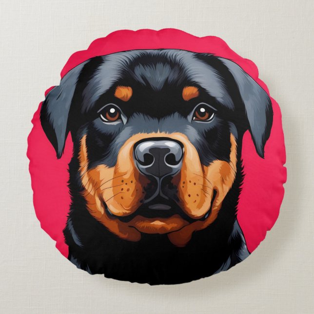 Rottweiler Rundes Kissen (Vorderseite)