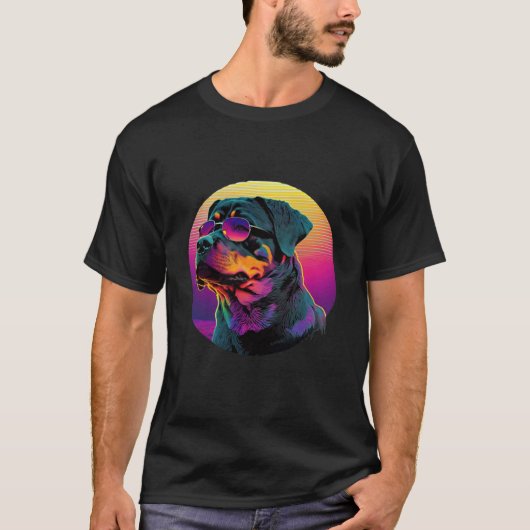 Rottweiler s Synthwave Sunset Aesthetic T-Shirt (Vorderseite)