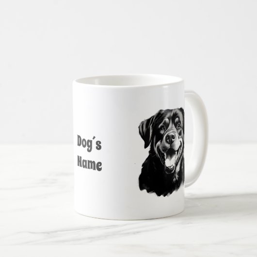 Rottweiler Schwarz-Weiß-Silhouette Kaffeetasse (VorderseiteRechts)