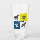 Rottweiler Silhouette Hund & Paw Gelb & Blau Grid Glas (Vorderseite)