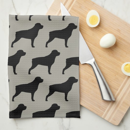 Rottweiler Silhouette-Muster-Grau Geschirrtuch (Viertel Falte)