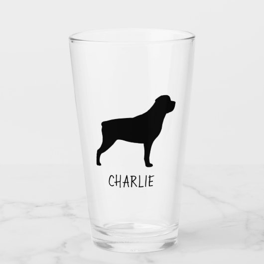 Rottweiler Silhouette Personalisiert Rottie Lover Glas (Vorderseite)