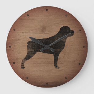 Rottweiler Silhouette Rustikal Große Wanduhr