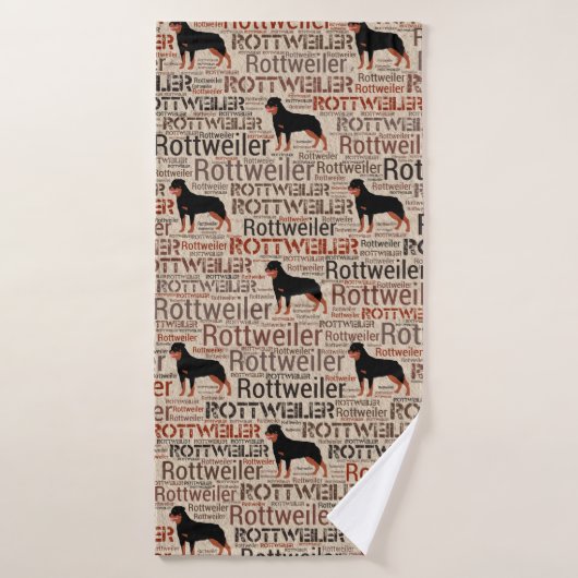Rottweiler Silhouette und Wortkunstmuster Badehandtuch (Badehandtuch)