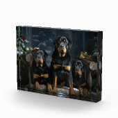 Rottweiler Snowy Sleigh Weihnachtsdekor Fotoblock (Rechts)