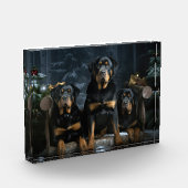 Rottweiler Snowy Sleigh Weihnachtsdekor Fotoblock (Links)
