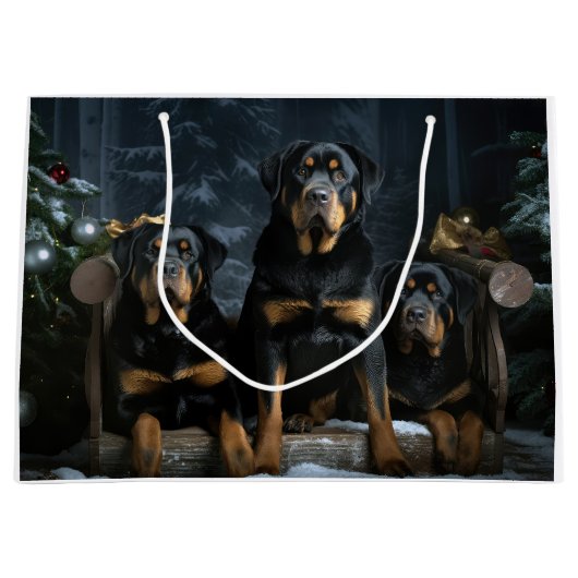 Rottweiler Snowy Sleigh Weihnachtsdekor Große Geschenktüte (Vorderseite)