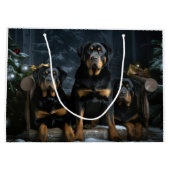 Rottweiler Snowy Sleigh Weihnachtsdekor Große Geschenktüte (Rückseite)