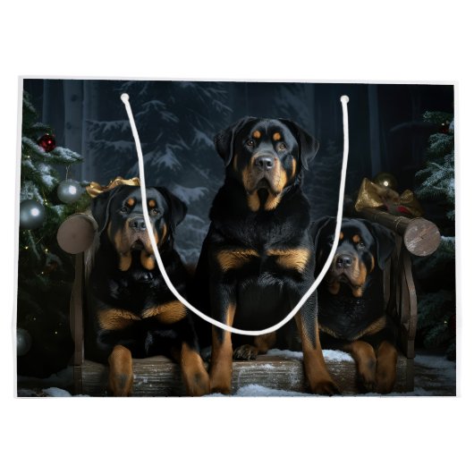 Rottweiler Snowy Sleigh Weihnachtsdekor Große Geschenktüte (Rückseite)