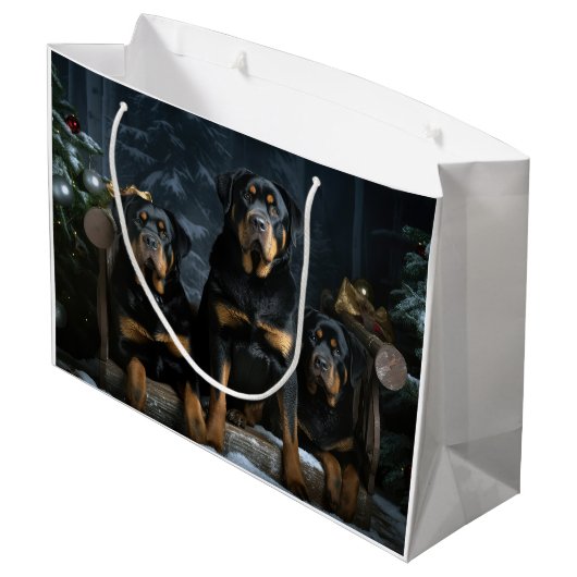Rottweiler Snowy Sleigh Weihnachtsdekor Große Geschenktüte (Rückseite Schrägansicht)